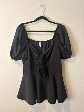 Find Me Plus Black Peplum Top w/Tie Size 2XL